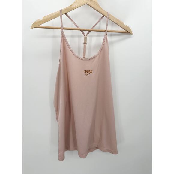 Nike Top Women 2XL Pink Embossed Gold Logo Femme Elastika Dri-Fit Tank - Picture 1 of 12